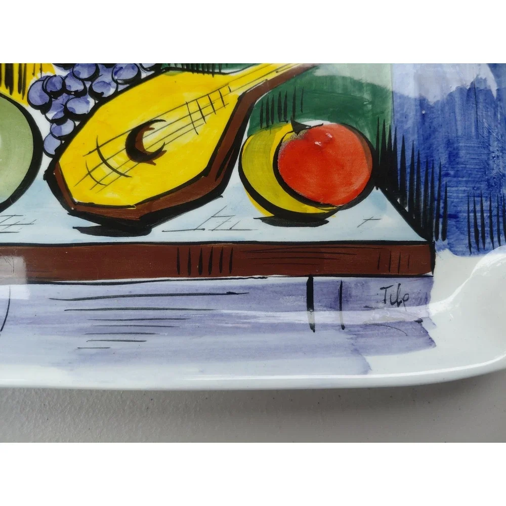 Vintage Italian Ceramic Tray Dish Hand Painted Fruit Music 70's MCM Signed Artsy - Picture 4 of 9